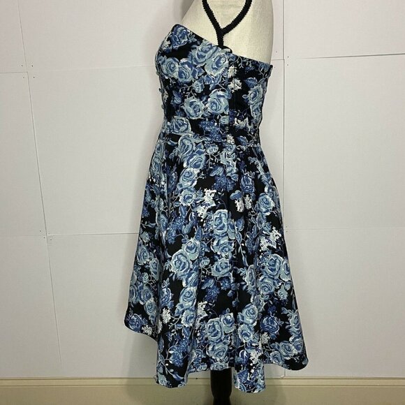 H&M Divided Size 8 Dress Strapless Skater Dress Blue Floral Lined - Picture 5 of 8